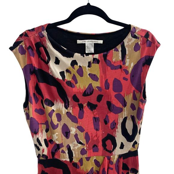 Diane von Furstenberg Pink Purple Animal Print Revelry Silk Dress Womens Size 8 - Picture 2 of 4